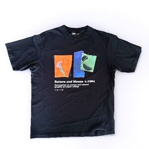 Uniqlo UT Andy Warhol T-Shirt Mens Large Black Saturn and Moons Graphic Pop Art